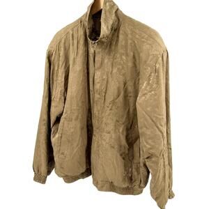 Vintage 90s Fuda International Olive Green Silk Shell Jacquard Zip Track Jacket